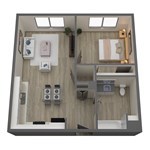 Floor plan for 1 bed, 1 bath, 552 sqft